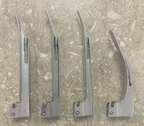 4 Welch Allyn Laryngoscope Blades - (2) Miller 3,  (1) Miller 4, (1) Mac 4