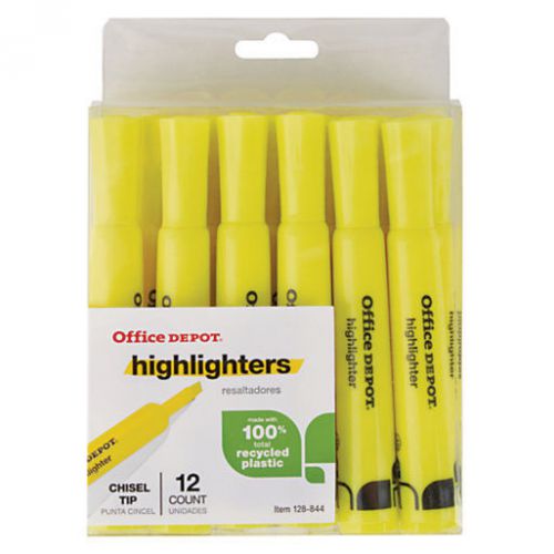 New office depot brand chisel-tip highlighter, fluorescent yellow, pack of 12 for sale