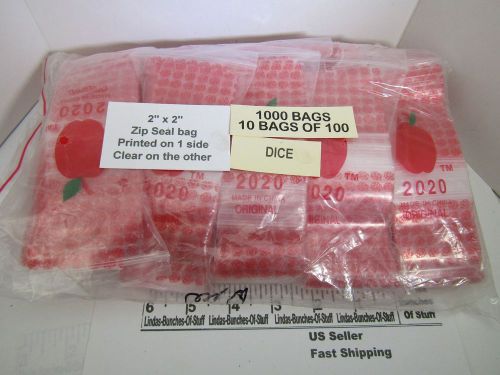 1000 RED DICE 2&#034; X 2&#034; 2 MILL PLASTIC ZIP SEAL BAGS NEW! PRINTED ON ONE SIDE