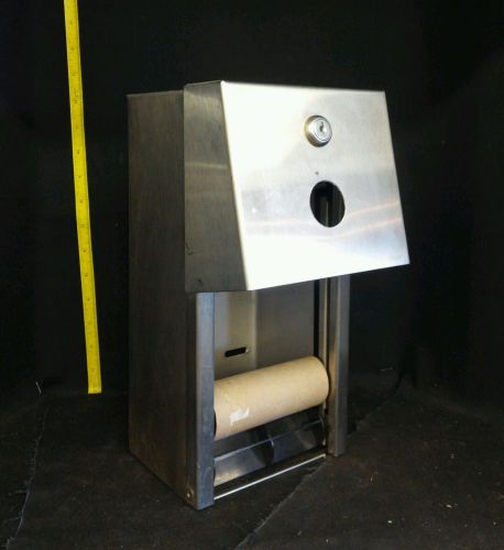 Stainless Steel Dual Roll Commercial Bathroom Tissue Dispenser. Used, no key