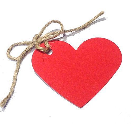 10 red heart shaped gift tags / hang tags / wedding favor tags with jute twine - for sale