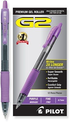 Pilot G2 Retractable Premium Gel Ink Roller Ball Pens, Fine Point, Purple Ink,