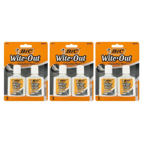 Bic Wite-Out Quick Dry Correction Fluid, 20ml Bottle, White, Pack of 6
