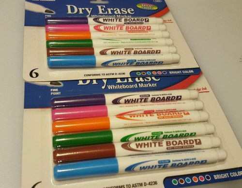 12/PK Dry Erase White Board Markers Fine Point Tip 6 Colors  NEW free shipping