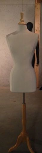 Free shipping used female dress form size 6/8 w/ natural wood tripod base &amp; top for sale