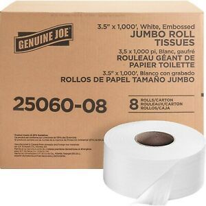 Genuine Joe GJO2506008 2-Ply Embossed Jumbo Roll Bathroom Tissue, White CASES