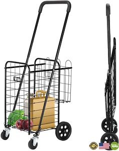 TUFFIOM Folding Grocery Shopping Cart, Heavy Duty &amp; Portable Utility Cart with D