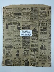 300 Qty. 12&#034; x 15&#034; Newsprint Design Paper Merchandise Bag Retail Shopping Bags
