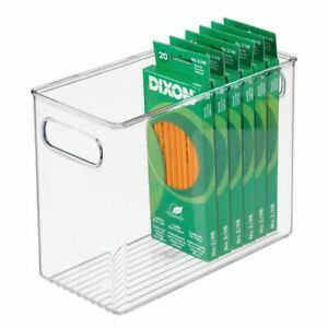 mDesign Plastic Desk Organizer Storage Bin for Home, Office - 5&#034; Wide - Clear