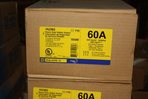 SQD HU362 Heavy Duty Safety Switch, 600 volts, 3 Pole,60 amps, non-fused, Nema 1
