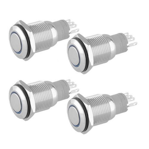 4pcs high quality blue led 16mm 12v self latching push button 5 pin boat for sale