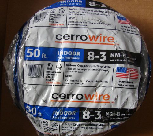 New cerrowire 50 ft. indoor cooper buillding wire 8-3nm-b  600v for sale