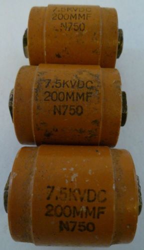 3 Capacitors, 7.5 VDC, 200 MMF, N750, Used, Old Vtg