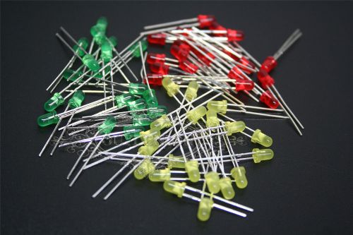 60 pcs 2 pin round top red yellow green 3mm led light emitting diode lamp for sale