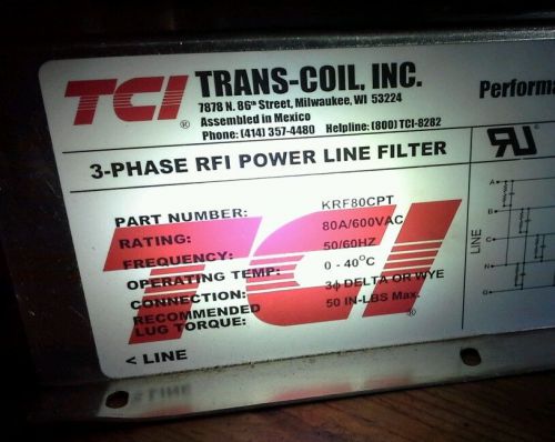 TCI  Trans Coil Inc KRF80CPT 180A 600VAC 3 Phase RFI Power Line Filter