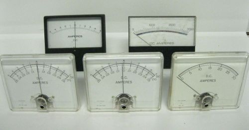 Lot of 5 Vintage API DC Amperes Gauge Meter 0-3A, 0-30A,  0-3000A