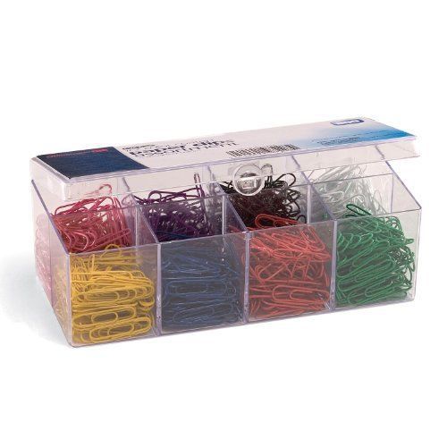 Officemate PVC-Free Color Coated Paper Clips  #2  800 per Reusable Plastic Organ