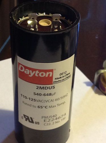 Dayton motor start capacitor, 540-648 mfd, round. 110-125 vac (vca) 2mdu5 for sale