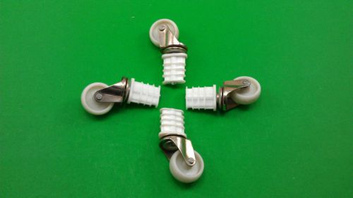 4 WHITE MINIATURE PLASTIC SWIVEL CASTERS WITH SPECIAL INSERTS