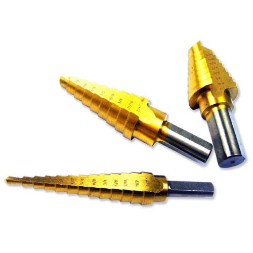 3pc Home Step Drill Bit Set Unibit Titanium HSS Sizes Industrial Reamer 1/8-3/4