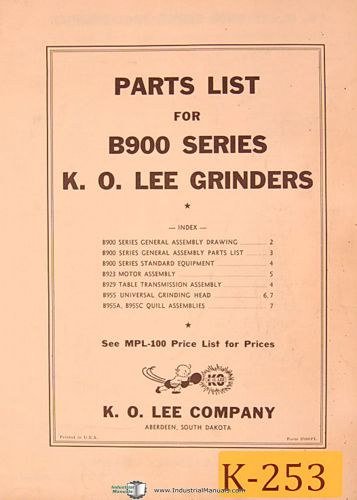 K. O. Lee B900 Series, Grinder Parts List Manual