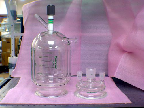 Chemglass CG-1929-28 Jacketed Reaction Vessel + CG-1941-06 4-Neck Lid Pyrex Mint
