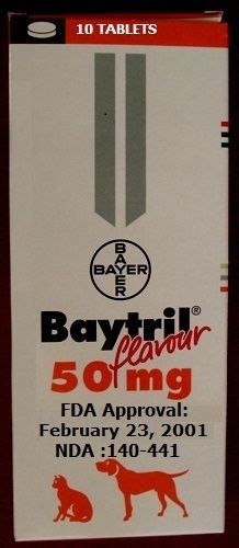 1x packs BAYTRIL Flavour 50 mg x10 tablets for cats and dogs FDA App:2001