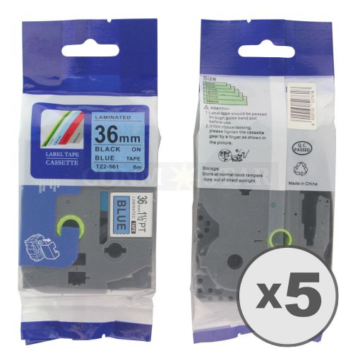 5pk black on blue tape label for brother p-touch tz tze 561 36mm 1 1/2&#034; 26.2ft for sale