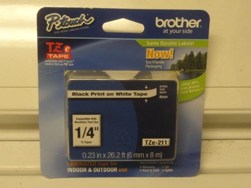 Brother P-Touch TZe-211 Black Print on White Tape 1/4&#034; x 26&#039;