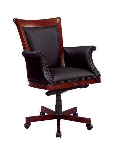 Rue De Lyon Executive High Back Chair with Upholstered Arms in Black Leather