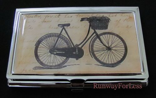 Victorian Rustic Manuscript Vintage Antique Bicycle Business Card Holder Case