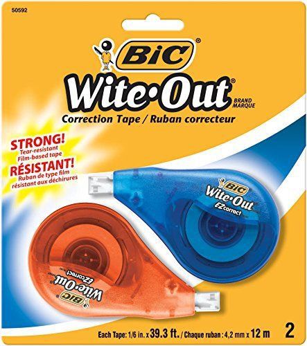 BIC Wite-Out Correction Tape, 2 Tapes Film Dispenser Precise Office School Pen