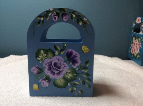 PURPLE ROSES  PAPER DESK CADDY GIFT BOX  - WOOD FAVOR BOX - ROSES - FLOWERS