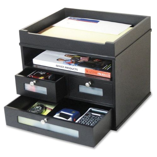 Office desktop organizing tower 3 drawer 1 lg top tray 1 letter slot matte black for sale