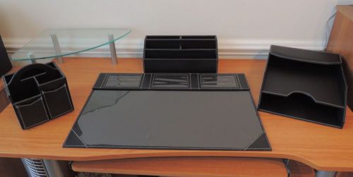 4 Piece Black Leather Desk Set (Great Holiday Gift) - NEW