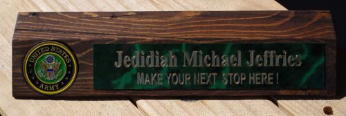 US Army challenge coin with personalized wood desk name plate