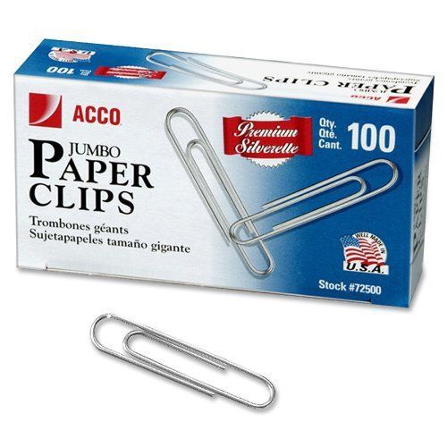 Acco Quality Gem Clip - Jumbo - 1000 / Pack - Silver (ACC72500)