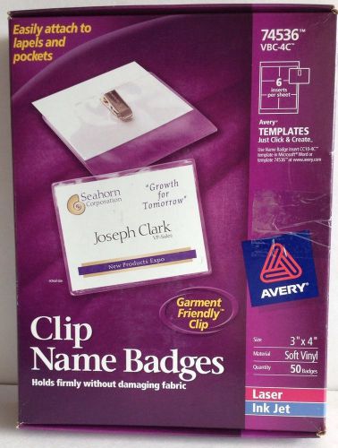 Avery Clip Name Badges 74536 3&#034; x 4&#034; 50 Hanging New Garment Friendly