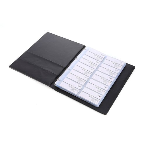 A4 PU Leather Black Card Folder 30 pages 4 Ring Binders Business Card Organizer
