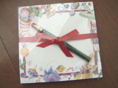 CHRISTMAS NOTE PAD WITH PENCIL TIED WITH RED RIBBON, BY LADY JAYNE, LTD