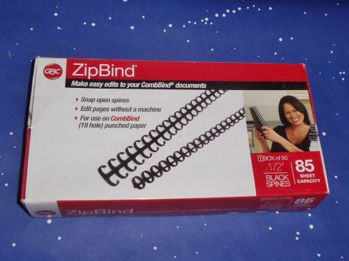 50 Ct Box Gbc Zip Bind Binding Spine 0.5&#034; 1/2&#034; 85 Sheet 19 Hole Black GBC 15006