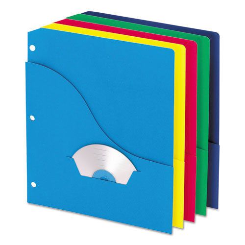 Wave Slash Pocket Project Folders, 3 Holes, Letter, Five Colors, 10/Pack