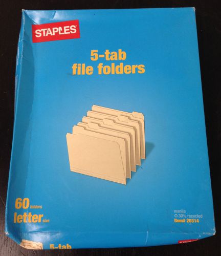 Staples 5-tab File Folders Letter Size 60 Count Per Box Manila New 20314