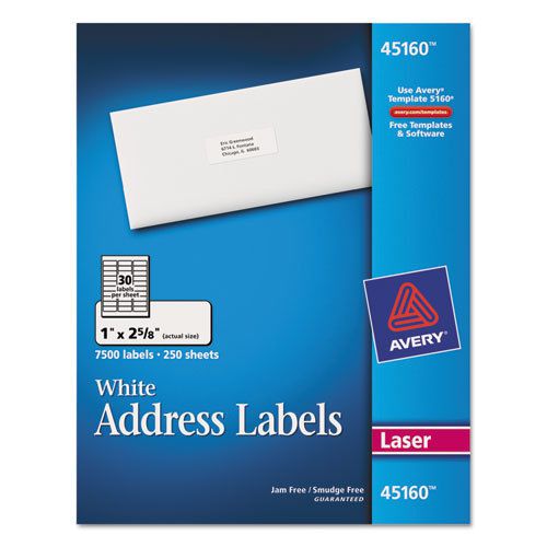 Address Labels, 1 x 2-5/8, White, 7500/Box