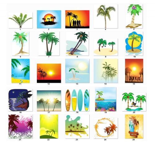 30 Square Stickers Seals Favor Tags Palm Trees Beaches Buy 3 get 1 free (p3)
