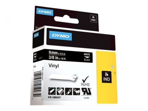 Dymo rhino coloured vinyl - permanent adhesive vinyl tape - white on bla 1805437 for sale