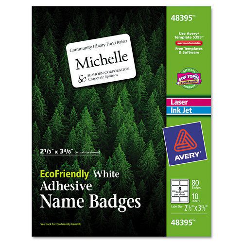Avery AVE48395 Ecofriendly Name Badge Labels, 2-1/3 X 3-3/8, White, 80/Pack