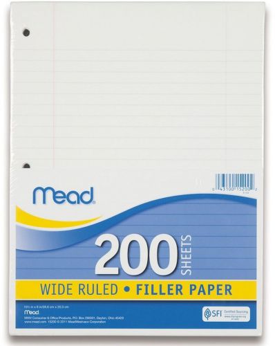Filler Paper Wide Ruled Sheets Essential School Supplies White 3-hole 15200