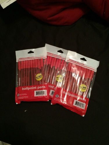 3 Packs - Office Depot - Red Ballpoint Pens. No Skip - 30 Total Pens (new)