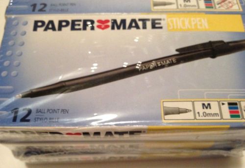 6 New Boxes PaperMate Grip Stick Med Point Ballpoint 12 Black Pens Retail $50